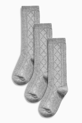 Grey Patterned Knee High Socks Three Pack (Older Girls)